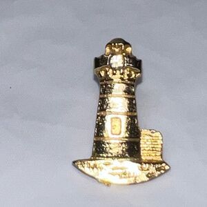 Vintage Gold Tone With Crystal Lighthouse Lapel Pin